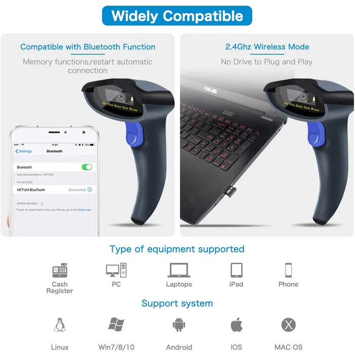 Barcode Scanner Netum 3IN1 2D BT/2.4G/WIRED SUPPORT IOS/ANDROID