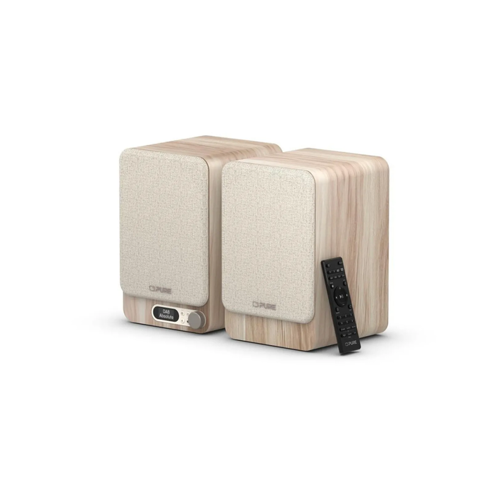 PURE Classic Active Stereo Sound System — DAB+/FM, Bluetooth, USB-C, HDMI, Optical-In, Remote — Beige / Oak (SKU 7A38-004, MPN 254589, EAN 0759454301835)