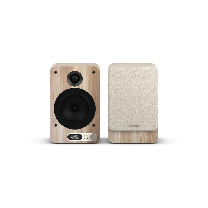 PURE Classic Active Stereo Sound System — DAB+/FM, Bluetooth, USB-C, HDMI, Optical-In, Remote — Beige / Oak (SKU 7A38-004, MPN 254589, EAN 0759454301835)