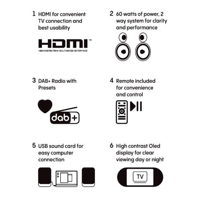 PURE Classic Active Στερεο Ηχοσύστημα DAB+/FM Bluetooth USB‑C HDMI Optical Μαύρο