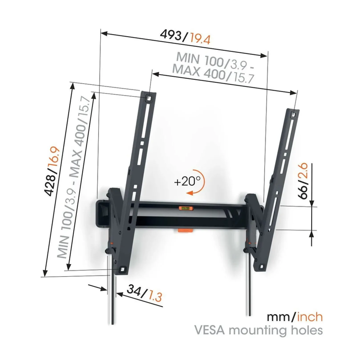 Vogel's COMFORT TVM 3415 Επιτοίχια Βάση Τηλεόρασης με Κλίση έως 65"