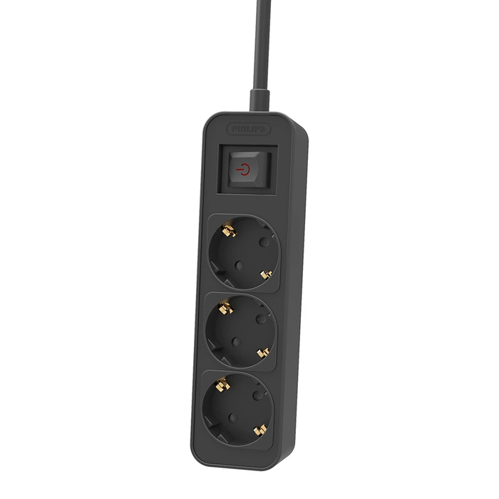 Philips Power Strip 3 Outlets with Switch and Child Protection 1.5 m Cable Black