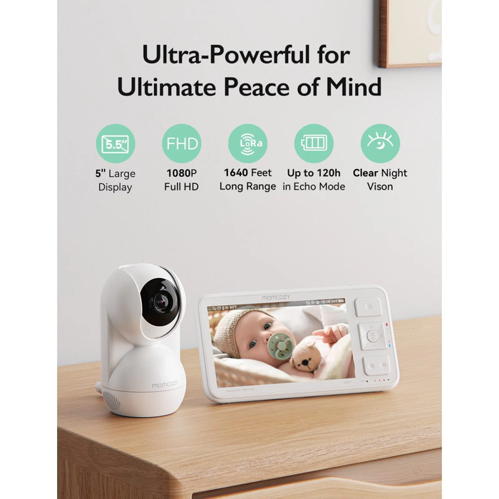 Momcozy Video-Babyphone BM03 13,97 cm (5,5'') με ενσωματωμένη μπαταρία, 1080P HD κάμερα
