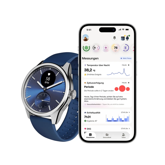 Withings ScanWatch 2 42mm Μπλε (ΗΚΓ, Κορεσμός Οξυγόνου, Παρακολούθηση Ύπνου)